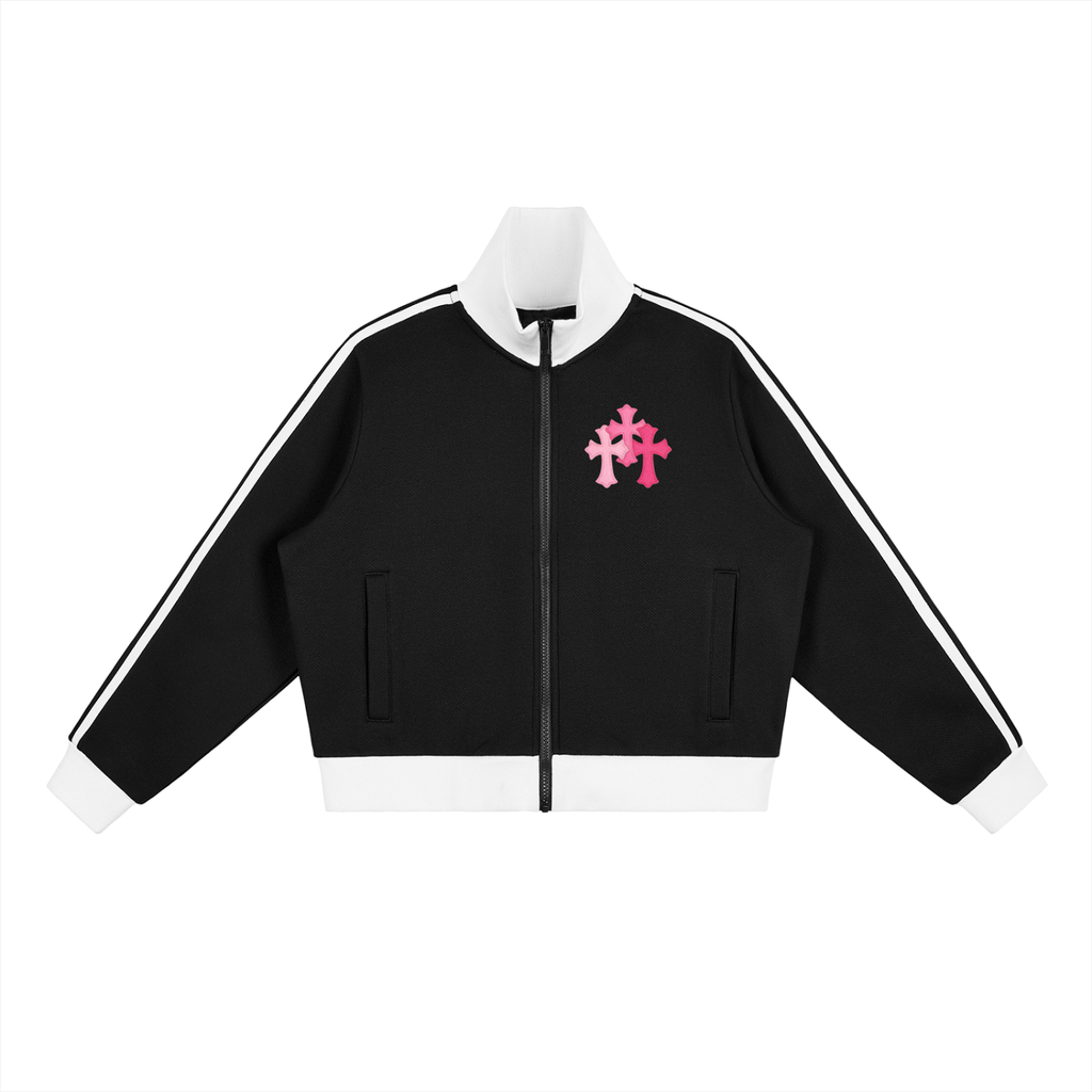 Chaqueta deportiva corta de polar con rayas laterales en contraste