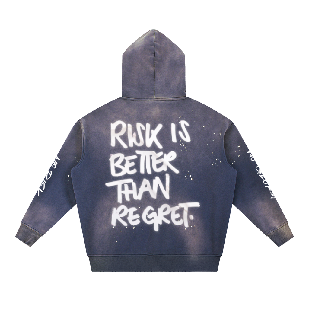 Sudadera con capucha lavada "Sin riesgo no hay gloria" 