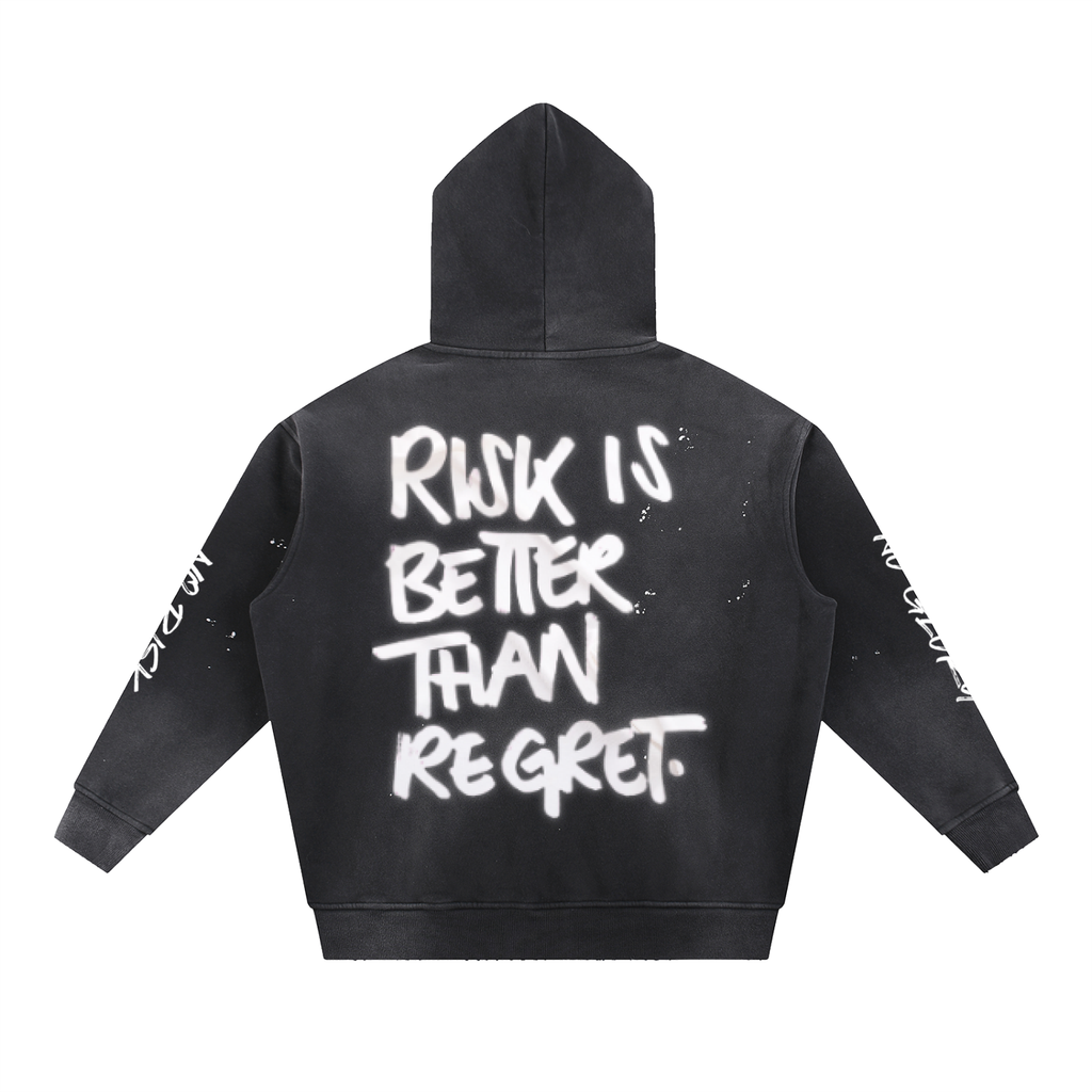 Sudadera con capucha lavada "Sin riesgo no hay gloria" 