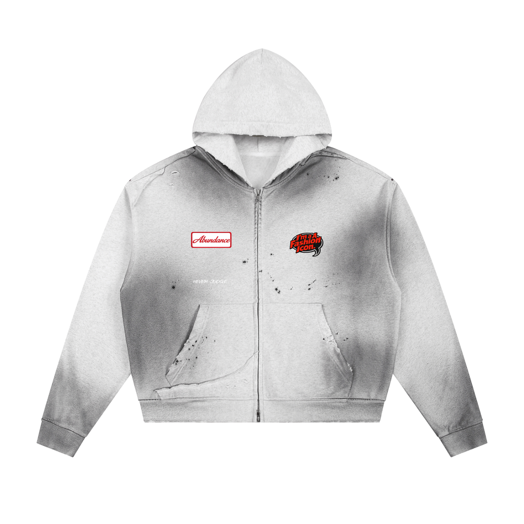 Sudadera con capucha de forro polar con cremallera y bordes deshilachados Sun Fade
