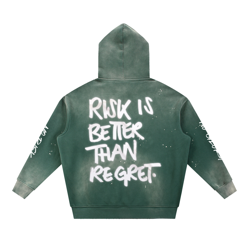Sudadera con capucha lavada "Sin riesgo no hay gloria" 